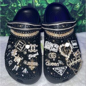Blinged out black crocs